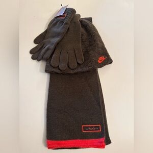Nike Brown Knit Gloves, Scarf and hat with Subtle Branding